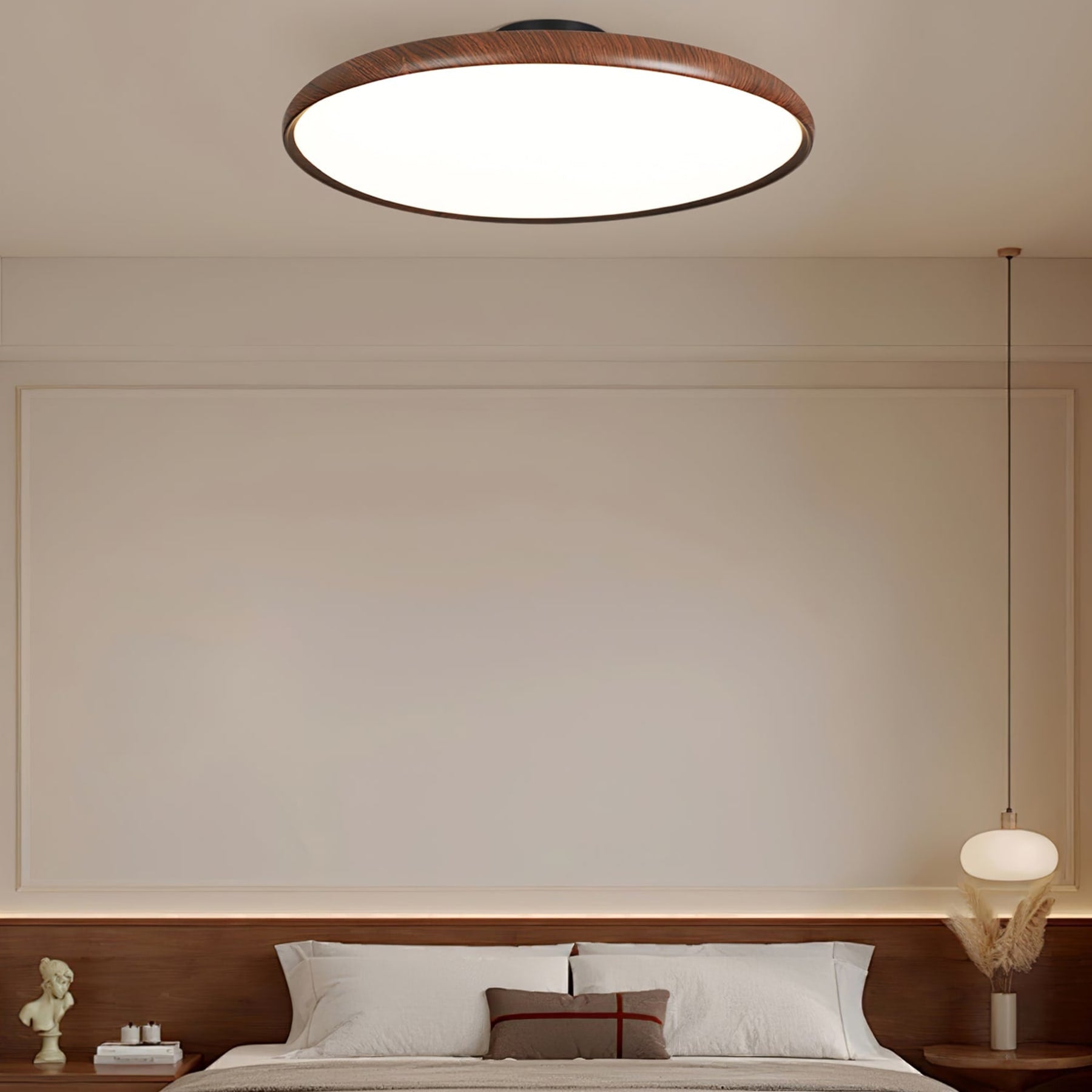 Scandinavian Wood-Effect Flush Mount Ceiling Light With Tri-Colour Glow — Ashbury Home & Living