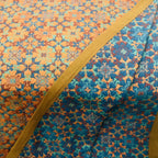 Six Layer Cotton Gauze Quilt Blue Patterned Muslin Bedspread Breathable Lightweight Blanket with Contrast Border for Bed and Sofa