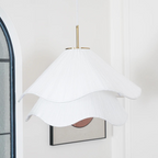 White Japandi Fabric pendant lights LED Light With Wavy Shade