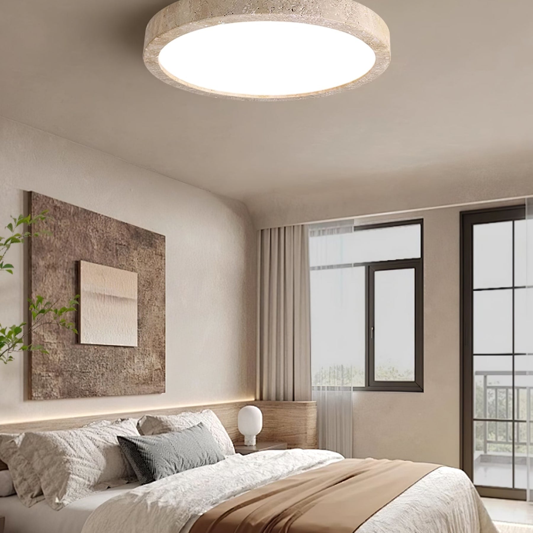 Modern Travertine Flush Mount Ceiling Light With Slim Profile — Ashbury Home & Living