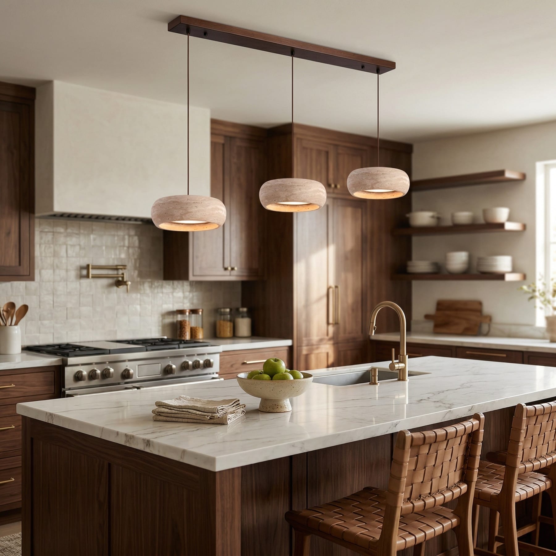 Modern Travertine Stone Pendant Light With Dimmable Remote Control — Ashbury Home & Living