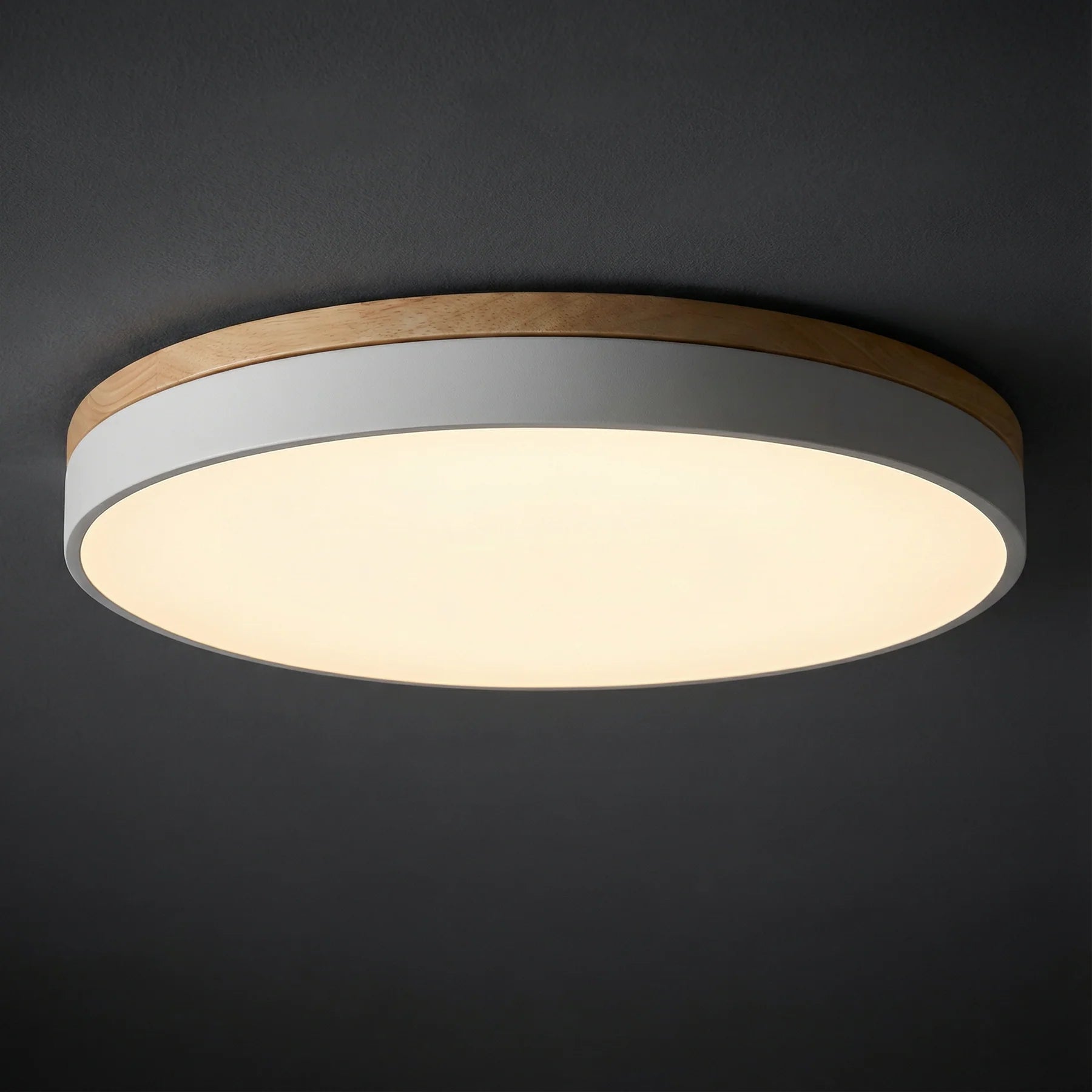 Round Flush LED Ceiling Light with Wood Trim for Living Room