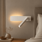 LED Wall Reading Light Bedside Wall Lamp with Rotating Spotlight Arm and Ambient Backlight Dimmable Modern Wall Sconce for Bedroom | Headboard