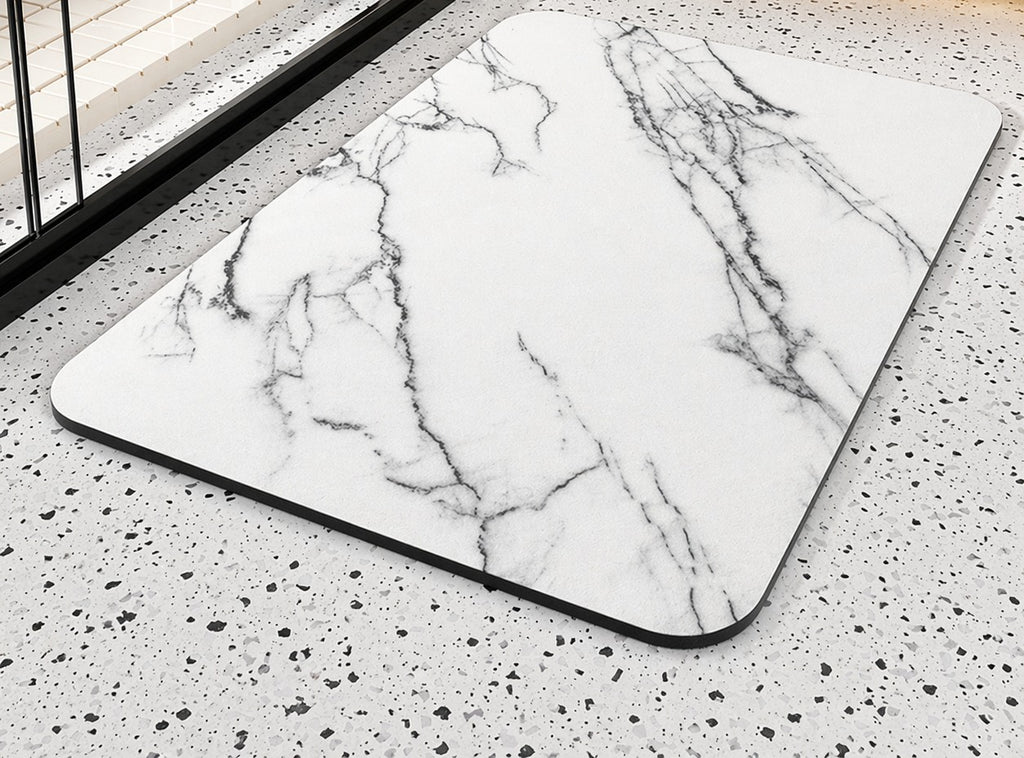 Diatomite Stone Bath Mat Quick Dry Non Slip Marble Effect Bathroom Floor Mat with Rubber Backing Absorbent Shower Mat for Bathroom | Kitchen