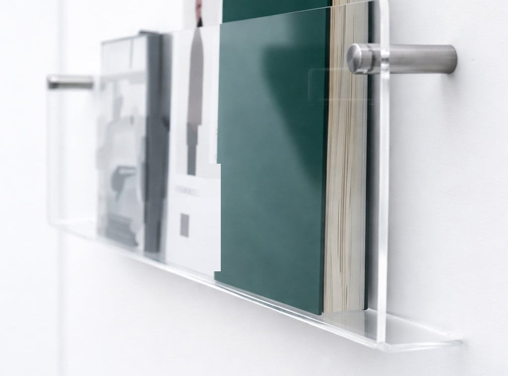 Acrylic Wall Shelf Floating Magazine Rack Wall Mounted Book Display Organiser with Screw or Adhesive Fixing for Living Room | Bedroom and Office