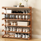 Wooden Shoe Rack with Curved Side Panels Open Freestanding Shoe Shelf Modern Bamboo Shoe Storage Organiser for Hallway | Entryway and Wardrobe