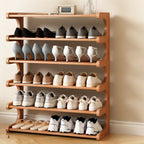 Wooden Shoe Rack with Curved Side Panels Open Freestanding Shoe Shelf Modern Bamboo Shoe Storage Organiser for Hallway | Entryway and Wardrobe