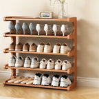 Wooden Shoe Rack with Curved Side Panels Open Freestanding Shoe Shelf Modern Bamboo Shoe Storage Organiser for Hallway | Entryway and Wardrobe