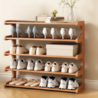 Wooden Shoe Rack with Curved Side Panels Open Freestanding Shoe Shelf Modern Bamboo Shoe Storage Organiser for Hallway | Entryway and Wardrobe