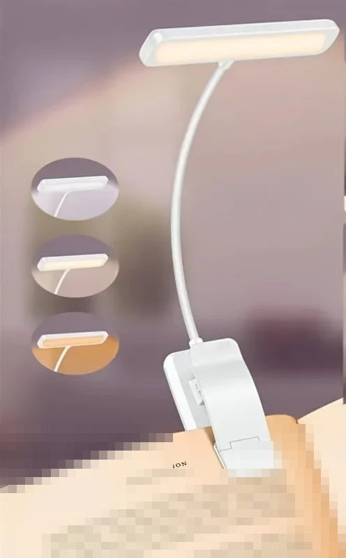 Clip On Reading Lamp USB Rechargeable LED Book Light with Flexible Gooseneck Adjustable Colour Temperature and Dimming for Bed | Desk and Travel