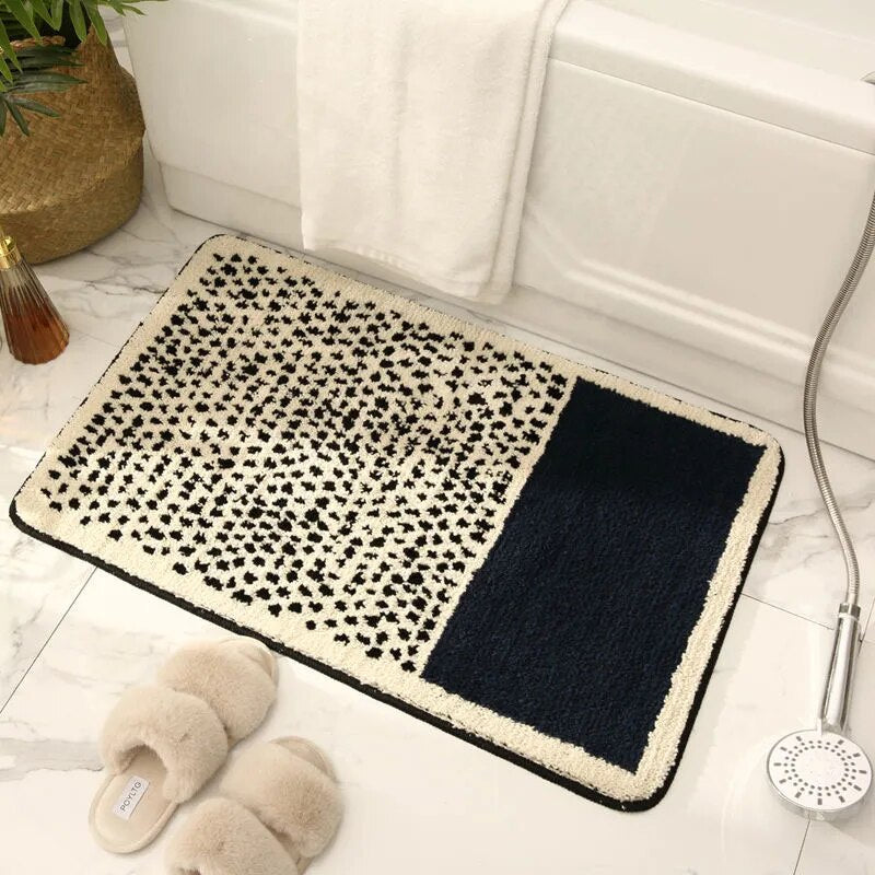 Abstract Bath Mat Tufted Non Slip Bathroom Rug Soft Absorbent Machine Washable Shower Mat with Colour Block Design for Bathroom and Bedroom
