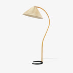 Curved Wooden Floor Lamp With Pleated Shade