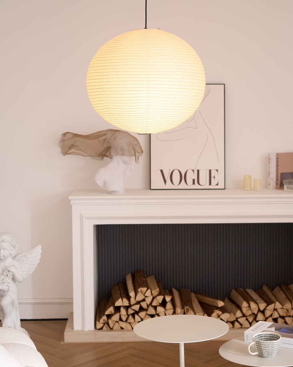 Rice Paper Globe Pendant Lights With Ribbed Shade