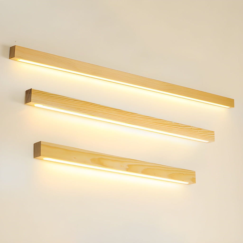 Minimalist Linear Wood Wall Light With Soft Downlight
