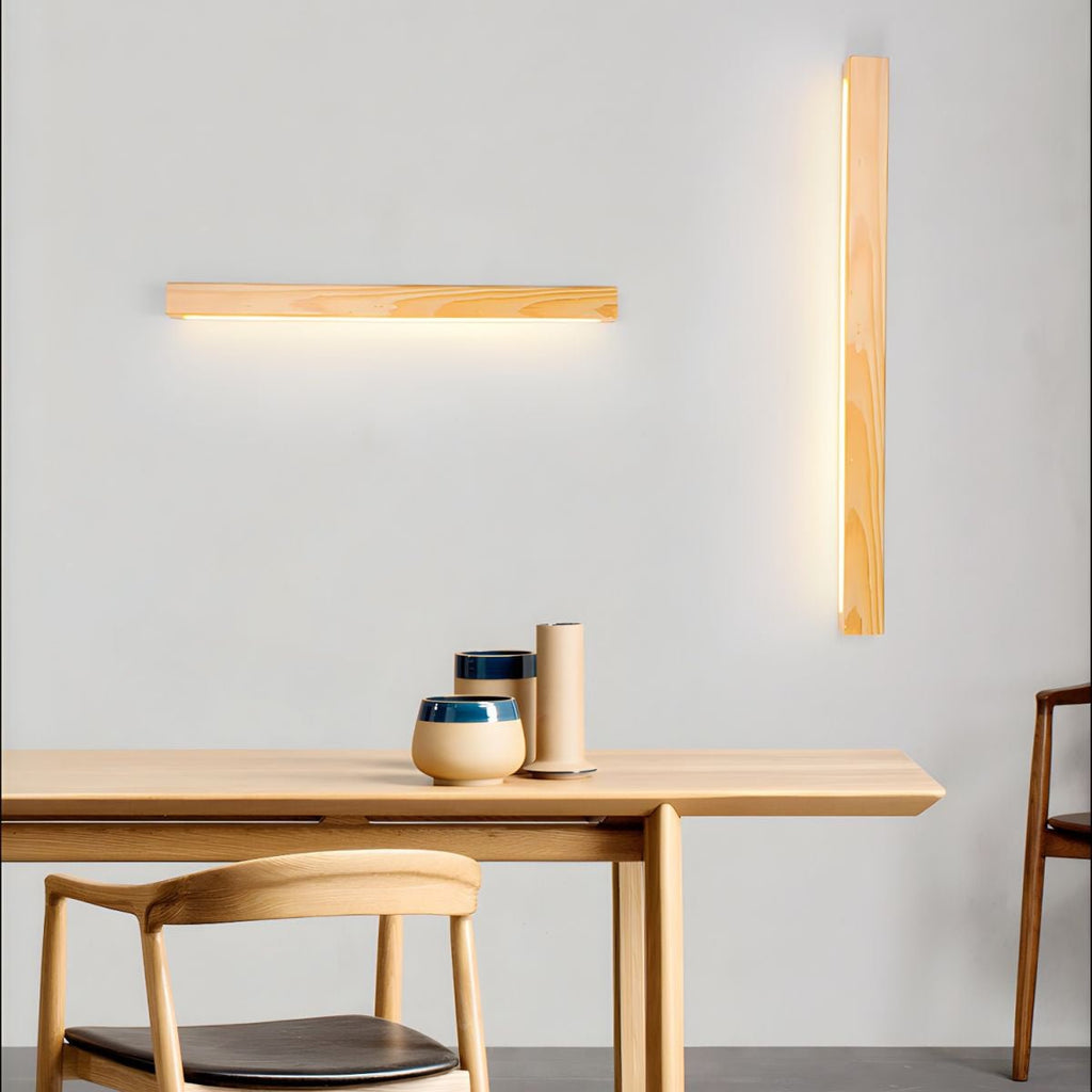 Minimalist Linear Wood Wall Light With Soft Downlight