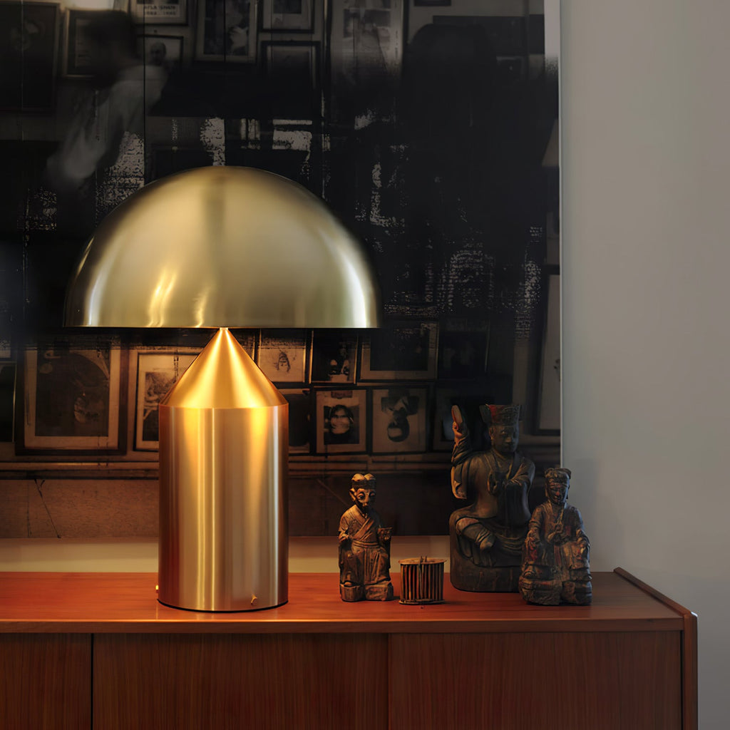Mushroom Dome Metal Table Lamp With Sculptural Base