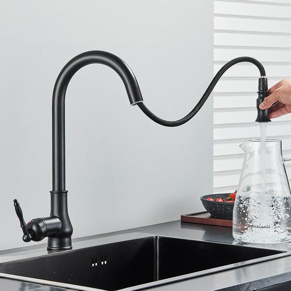 Vintage Pull Out Kitchen Tap Solid Brass Traditional Single Lever Kitchen Mixer Tap with Pull Down Spray Head for Farmhouse and Classic Kitchens