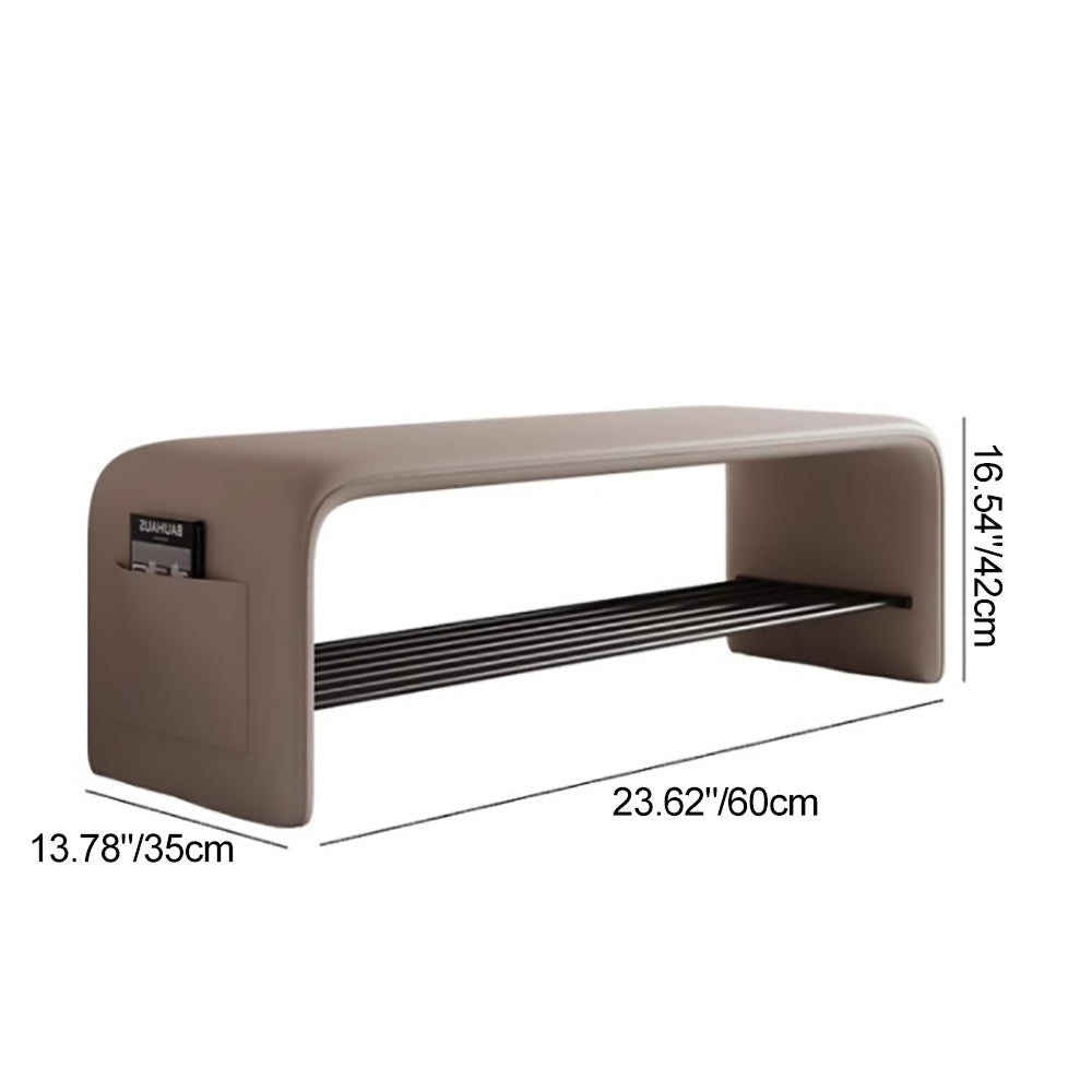 Faux Leather Shoe Bench with Storage Shelf Carbon Steel Entryway Bench Upholstered Hallway Seat with Side Pocket for Entryway and Bedroom