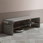 Faux Leather Shoe Bench with Storage Shelf Carbon Steel Entryway Bench Upholstered Hallway Seat with Side Pocket for Entryway and Bedroom