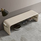 Faux Leather Shoe Bench with Storage Shelf Carbon Steel Entryway Bench Upholstered Hallway Seat with Side Pocket for Entryway and Bedroom