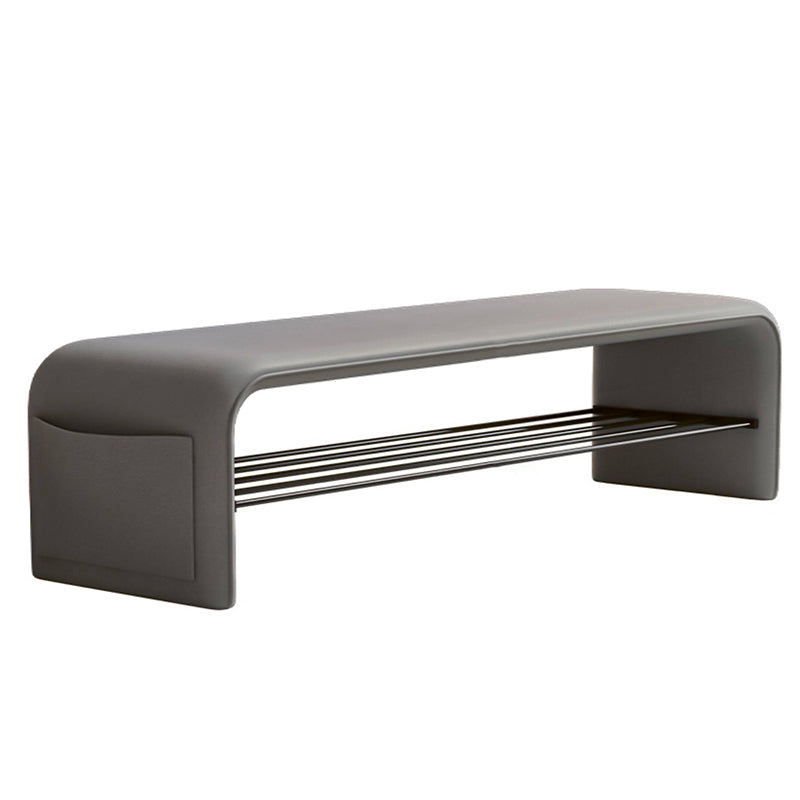 Faux Leather Shoe Bench with Storage Shelf Carbon Steel Entryway Bench Upholstered Hallway Seat with Side Pocket for Entryway and Bedroom