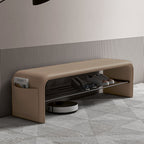 Faux Leather Shoe Bench with Storage Shelf Carbon Steel Entryway Bench Upholstered Hallway Seat with Side Pocket for Entryway and Bedroom
