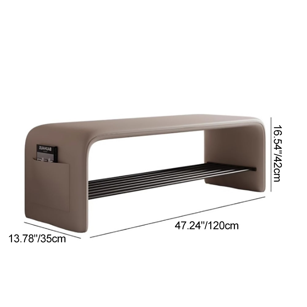 Faux Leather Shoe Bench with Storage Shelf Carbon Steel Entryway Bench Upholstered Hallway Seat with Side Pocket for Entryway and Bedroom