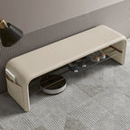 Faux Leather Shoe Bench with Storage Shelf Carbon Steel Entryway Bench Upholstered Hallway Seat with Side Pocket for Entryway and Bedroom