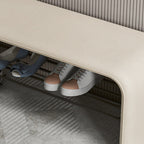 Faux Leather Shoe Bench with Storage Shelf Carbon Steel Entryway Bench Upholstered Hallway Seat with Side Pocket for Entryway and Bedroom