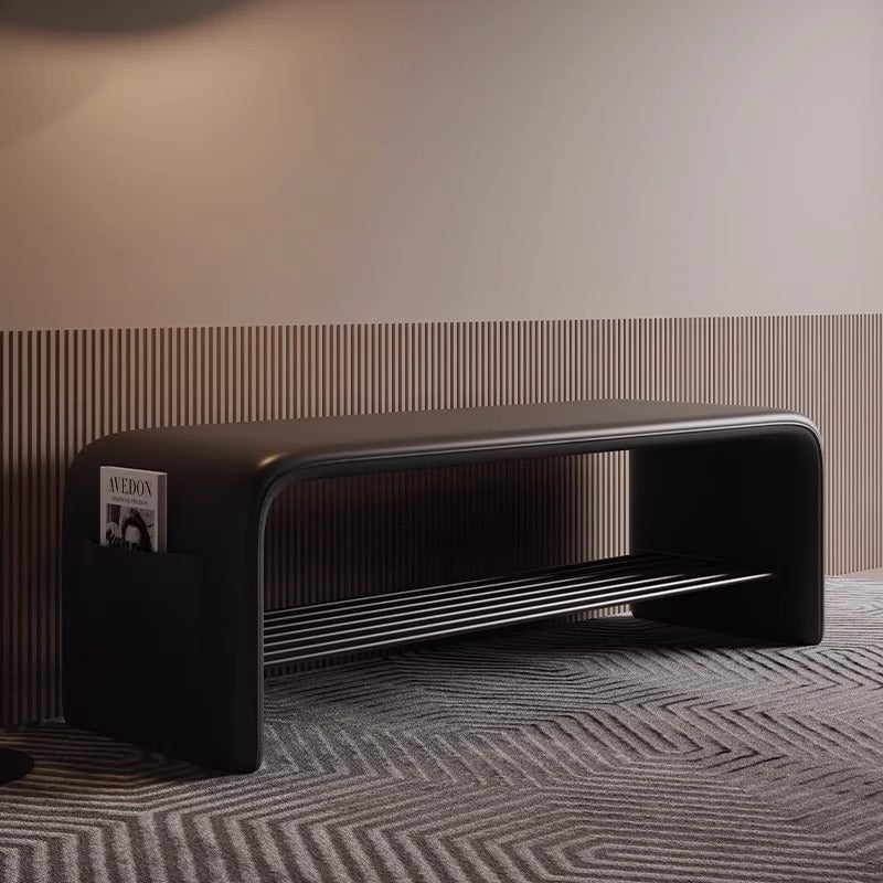 Faux Leather Shoe Bench with Storage Shelf Carbon Steel Entryway Bench Upholstered Hallway Seat with Side Pocket for Entryway and Bedroom