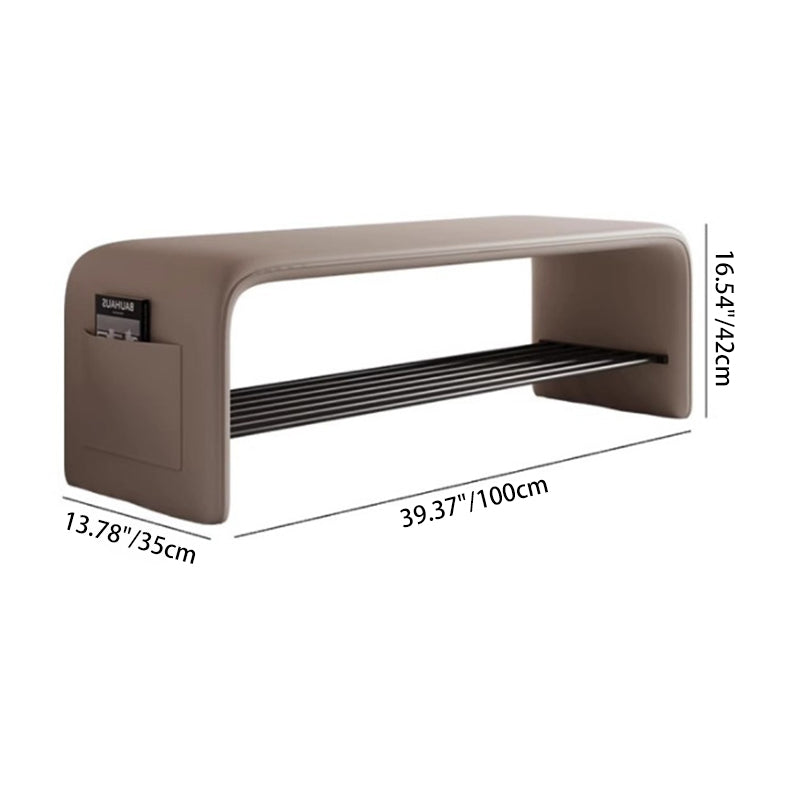 Faux Leather Shoe Bench with Storage Shelf Carbon Steel Entryway Bench Upholstered Hallway Seat with Side Pocket for Entryway and Bedroom