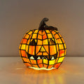 Stained Glass Pumpkin Table Lamp Jack O Lantern Decorative Light Glass and Resin Halloween Bedside Lamp for Living Room | Bedroom and Kids Room