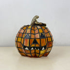 Stained Glass Pumpkin Table Lamp Jack O Lantern Decorative Light Glass and Resin Halloween Bedside Lamp for Living Room | Bedroom and Kids Room