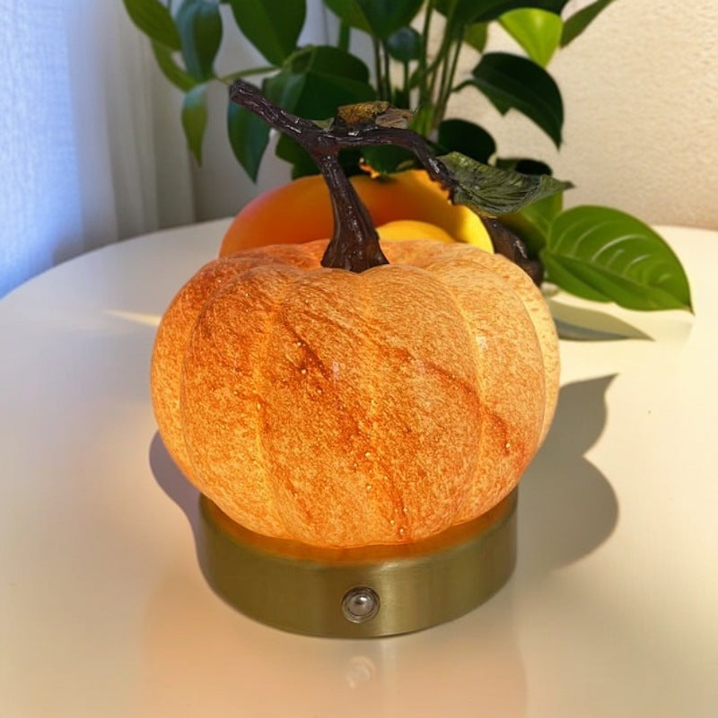 Pumpkin Table Lamp Glass and Metal LED Bedside Lamp USB Powered Touch Control Warm Light Halloween Night Lamp for Bedroom | Desk and Living Room
