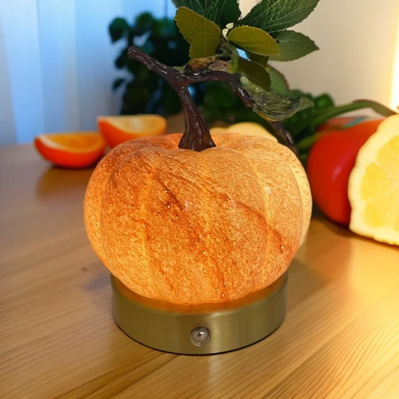 Pumpkin Table Lamp Glass and Metal LED Bedside Lamp USB Powered Touch Control Warm Light Halloween Night Lamp for Bedroom | Desk and Living Room