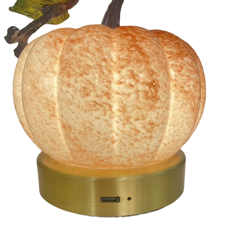 Pumpkin Table Lamp Glass and Metal LED Bedside Lamp USB Powered Touch Control Warm Light Halloween Night Lamp for Bedroom | Desk and Living Room