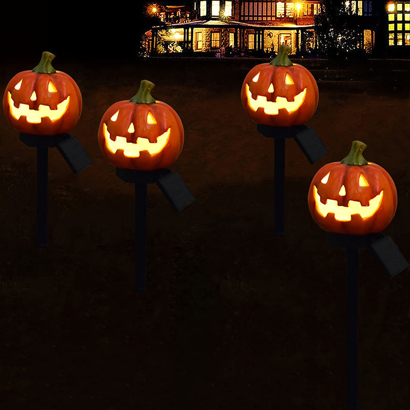 Solar Pumpkin Stake Light Halloween Jack O Lantern Garden Light LED Outdoor Ground Plug Light Weather Resistant Pathway Decoration