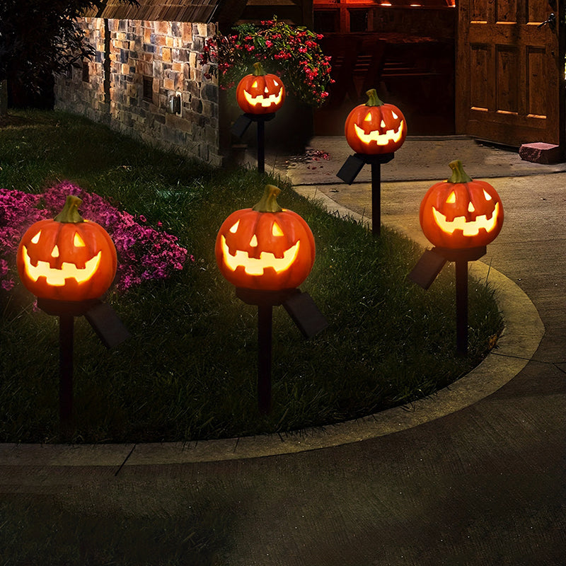 Solar Pumpkin Stake Light Halloween Jack O Lantern Garden Light LED Outdoor Ground Plug Light Weather Resistant Pathway Decoration