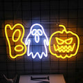 Halloween Neon Sign LED Pumpkin and Ghost Boo Light USB Powered Hanging or Tabletop Neon Lamp for Party | Living Room and Window Decoration