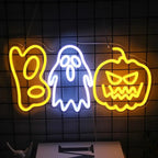 Halloween Neon Sign LED Pumpkin and Ghost Boo Light USB Powered Hanging or Tabletop Neon Lamp for Party | Living Room and Window Decoration
