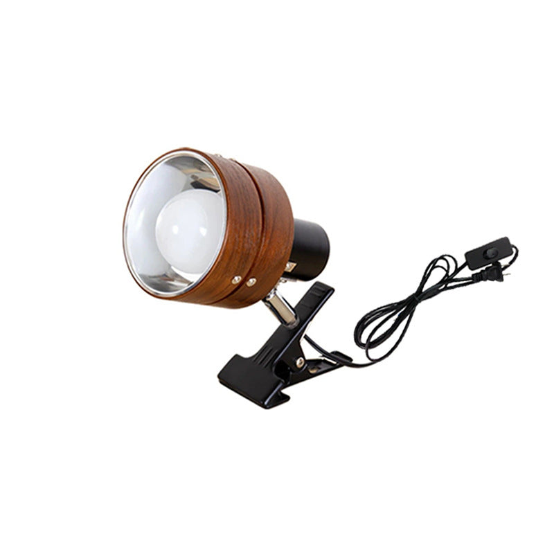 Wooden Clip On Spotlight Japanese Style Clamp Lamp Adjustable Wood and Metal Reading Light for Bedside | Shelf and Desk
