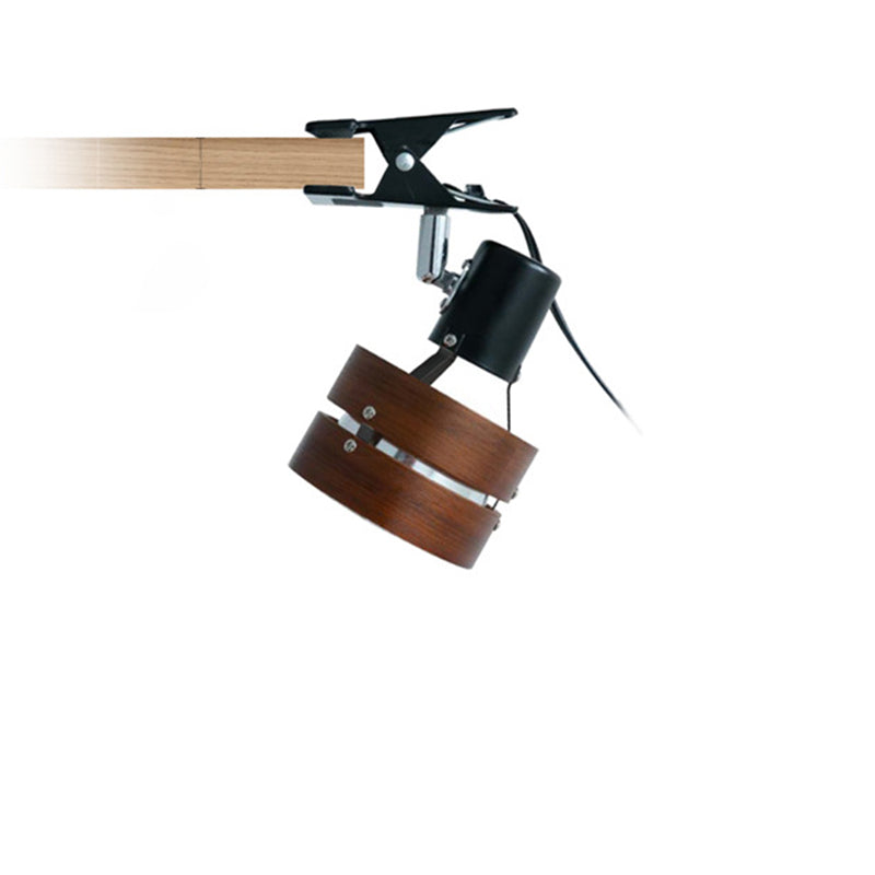 Wooden Clip On Spotlight Japanese Style Clamp Lamp Adjustable Wood and Metal Reading Light for Bedside | Shelf and Desk