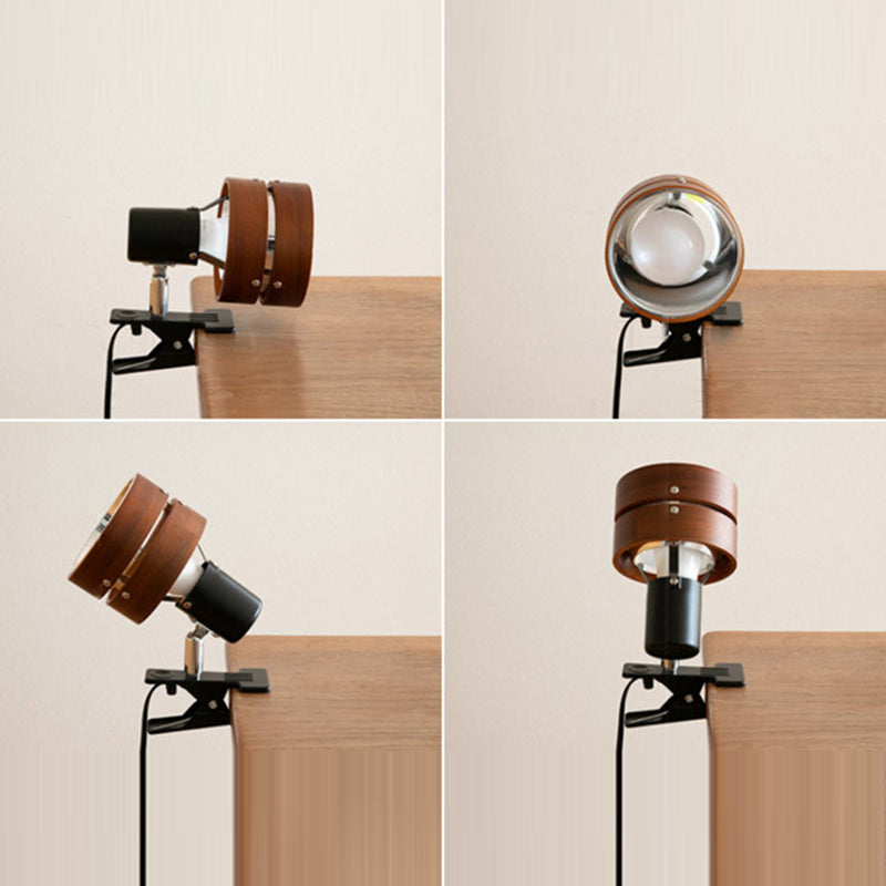 Wooden Clip On Spotlight Japanese Style Clamp Lamp Adjustable Wood and Metal Reading Light for Bedside | Shelf and Desk