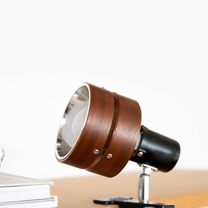 Wooden Clip On Spotlight Japanese Style Clamp Lamp Adjustable Wood and Metal Reading Light for Bedside | Shelf and Desk