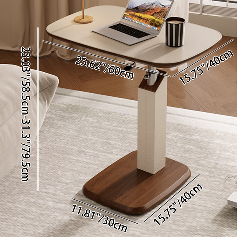 Height Adjustable Side Table Swivel Top Faux Leather Finish Sofa Side Table Bedside Laptop Table on Wheels for Living Room and Bedroom