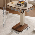 Height Adjustable Side Table Swivel Top Faux Leather Finish Sofa Side Table Bedside Laptop Table on Wheels for Living Room and Bedroom
