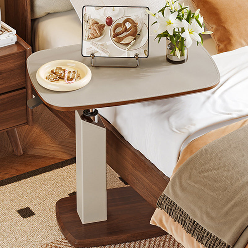 Height Adjustable Side Table Swivel Top Faux Leather Finish Sofa Side Table Bedside Laptop Table on Wheels for Living Room and Bedroom