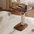 Height Adjustable Side Table Swivel Top Faux Leather Finish Sofa Side Table Bedside Laptop Table on Wheels for Living Room and Bedroom