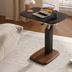 Height Adjustable Side Table Swivel Top Faux Leather Finish Sofa Side Table Bedside Laptop Table on Wheels for Living Room and Bedroom