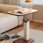 Height Adjustable Side Table Swivel Top Faux Leather Finish Sofa Side Table Bedside Laptop Table on Wheels for Living Room and Bedroom